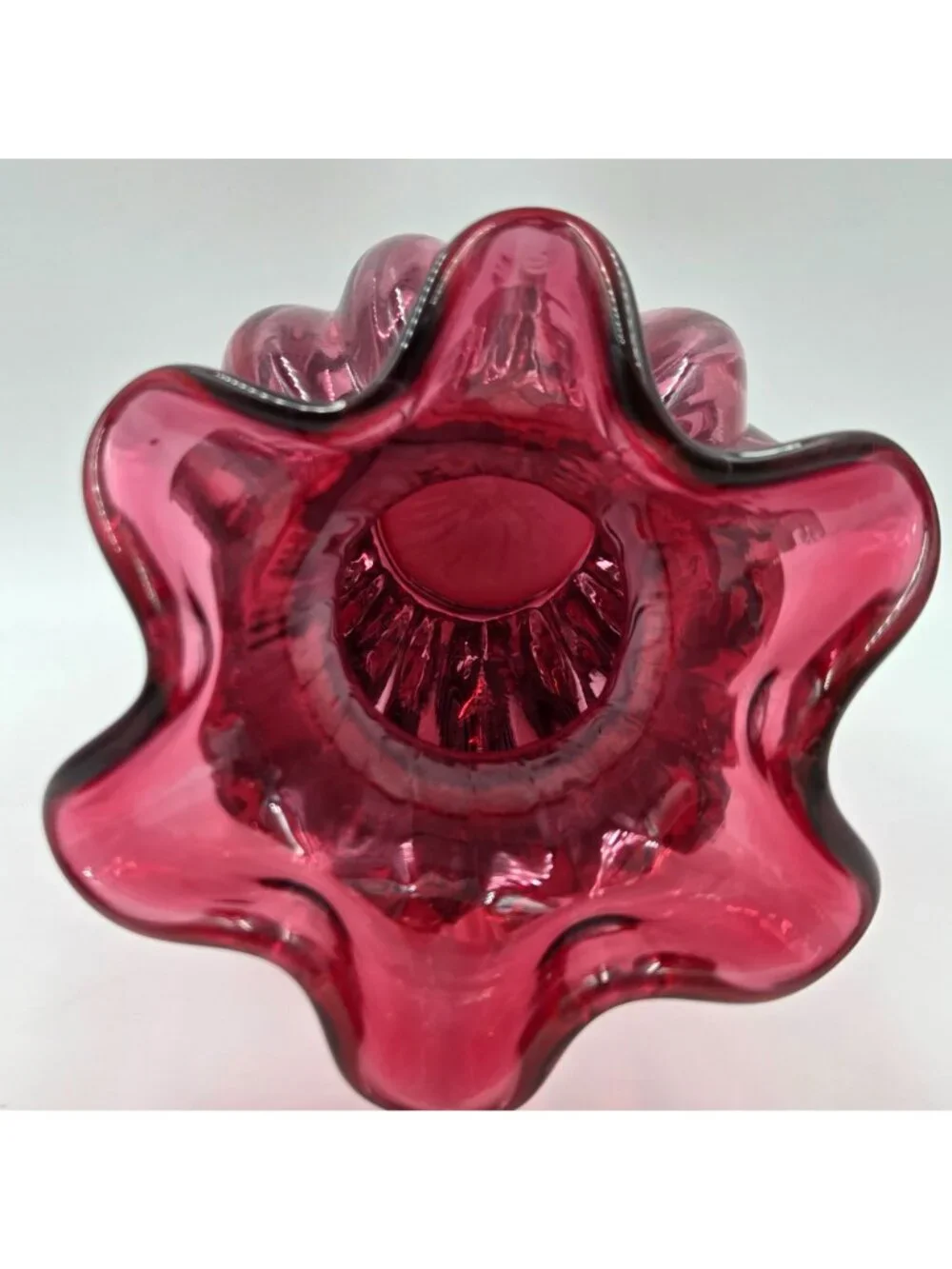 Fenton Country Cranberry Glass Vase Crimped Rim Pink Art Glass